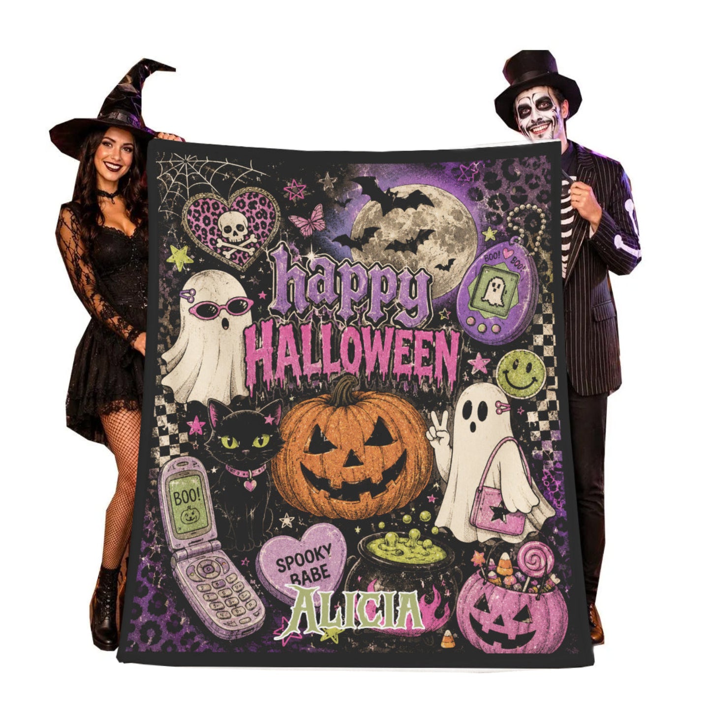 Personalized Y2K Style Happy Halloween Blanket