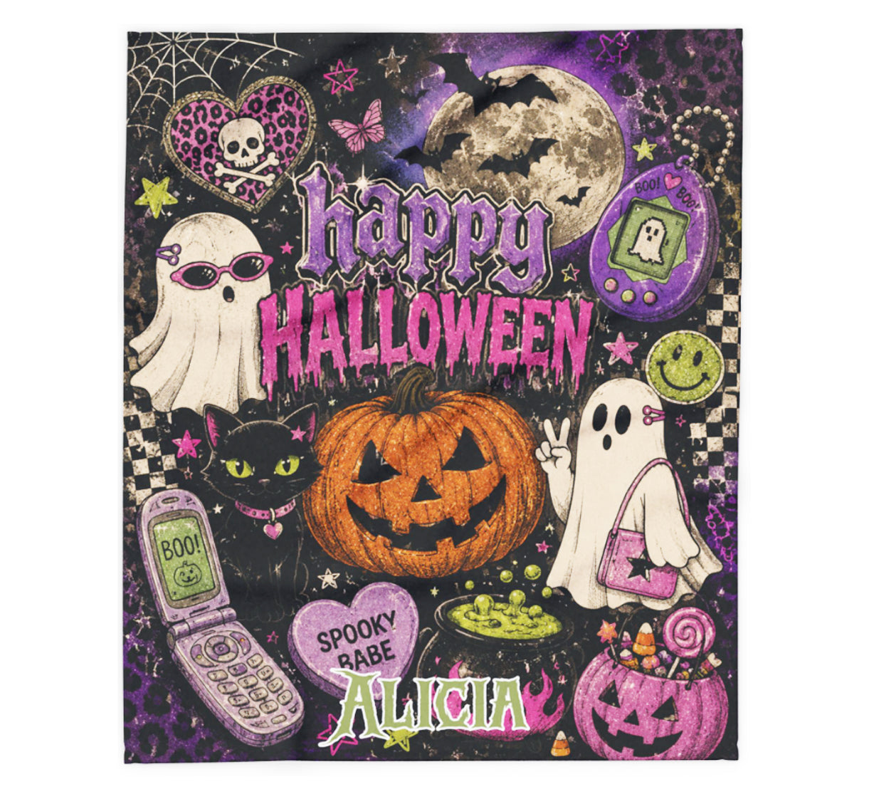 Personalized Y2K Style Happy Halloween Blanket