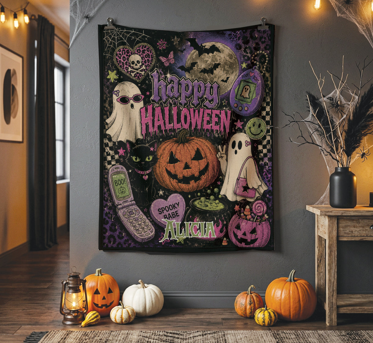 Personalized Y2K Style Happy Halloween Blanket