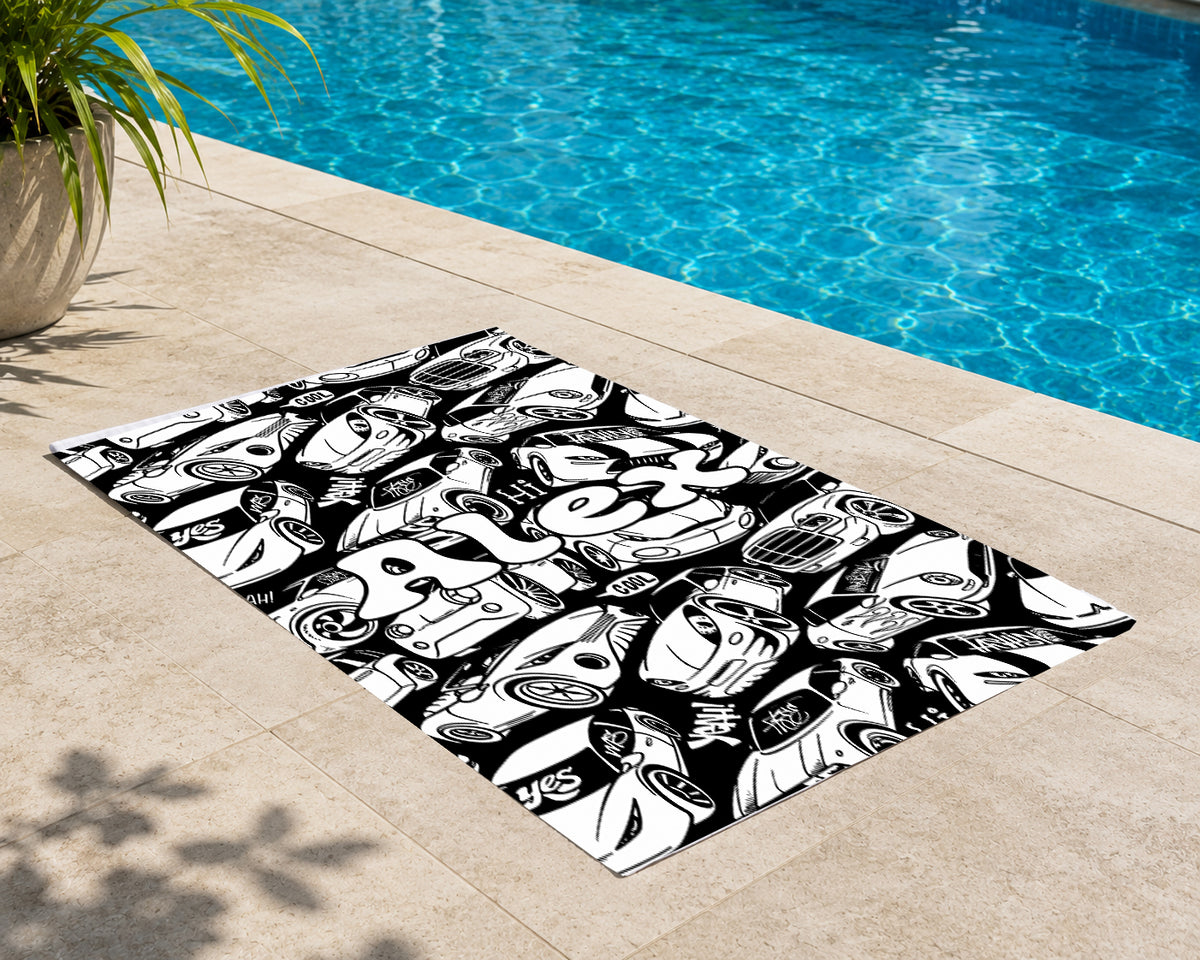 Personalized Color Your Own Beach Towel | Custom Name Race Car Design