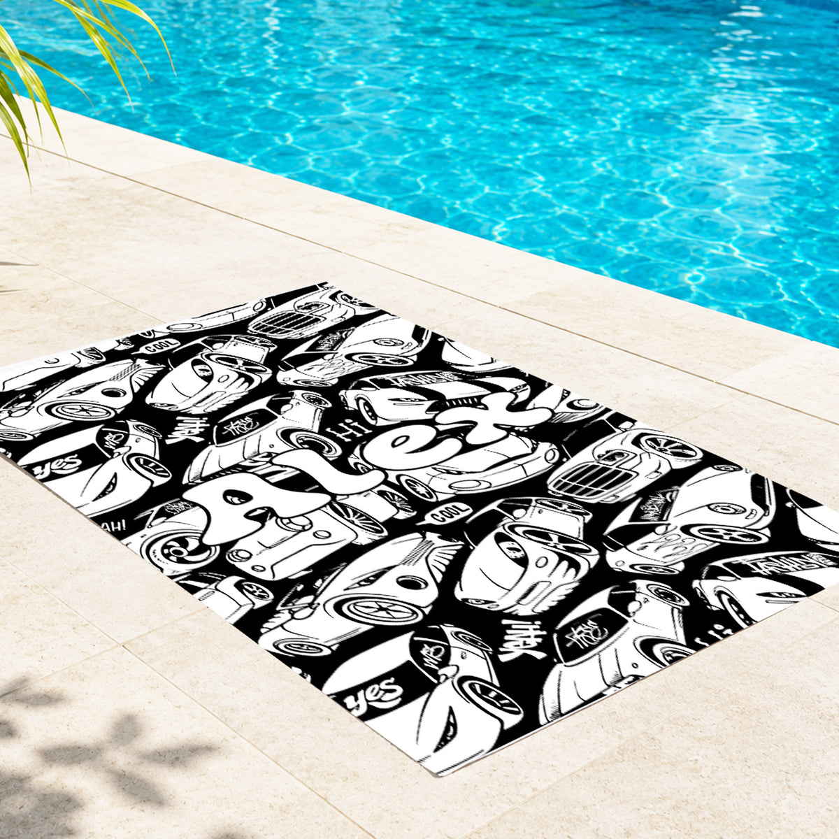 Personalized Color Your Own Beach Towel, Custom Name Race Car Design