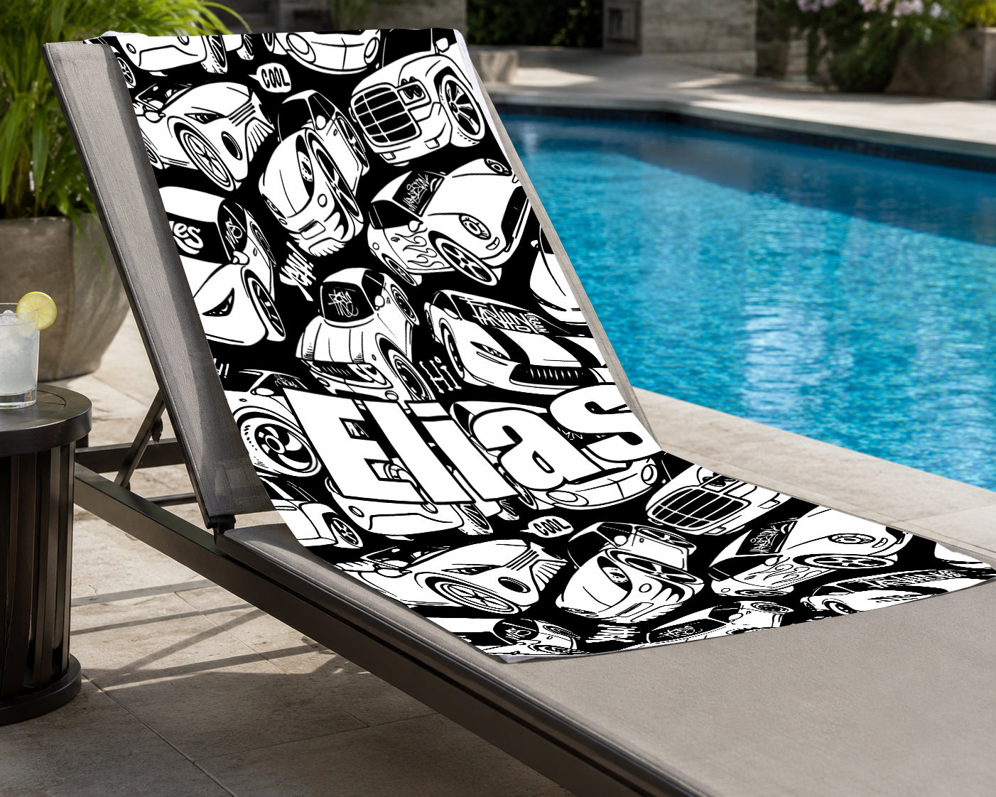 Personalized Color Your Own Beach Towel | Custom Name Race Car Design