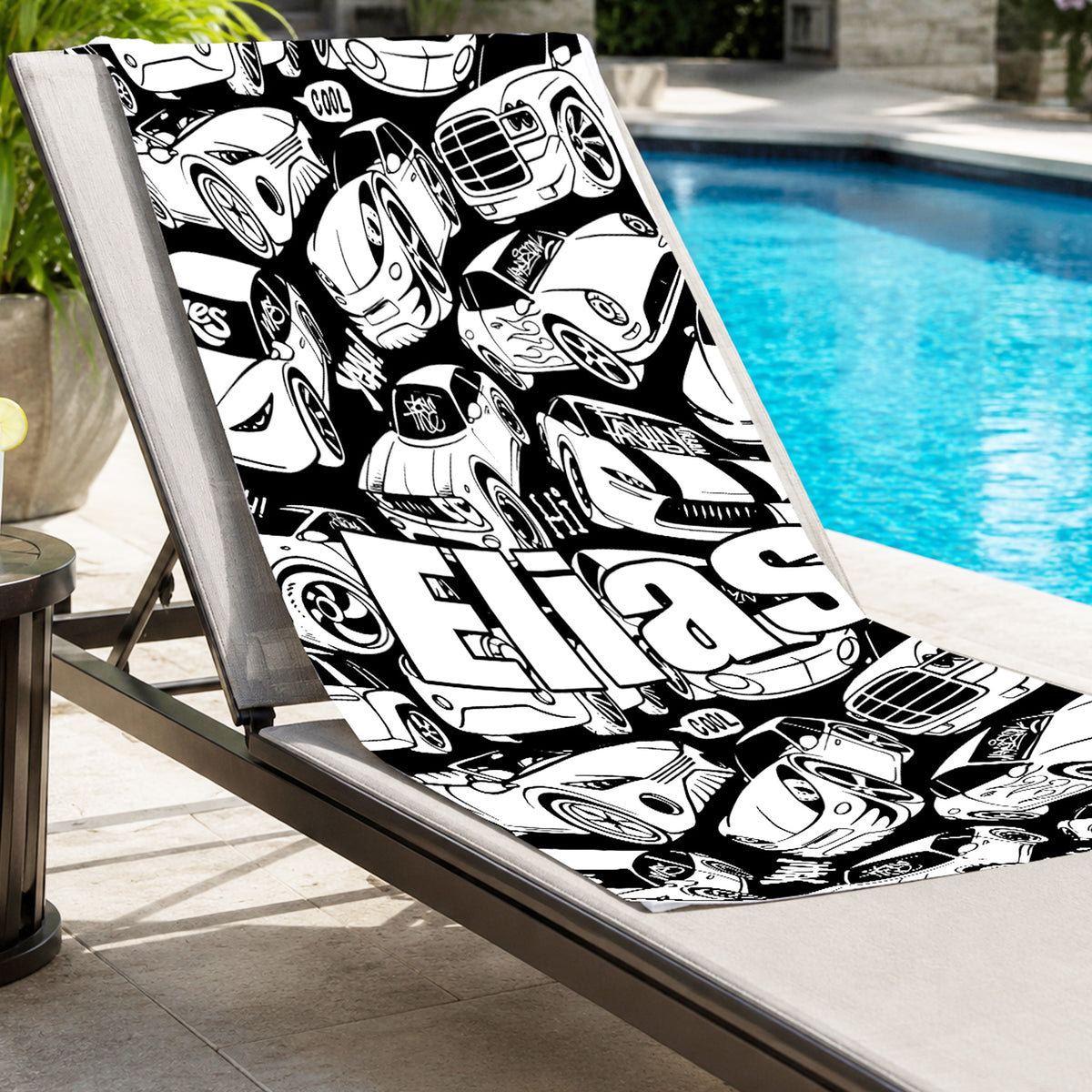 Personalized Color Your Own Beach Towel, Custom Name Race Car Design
