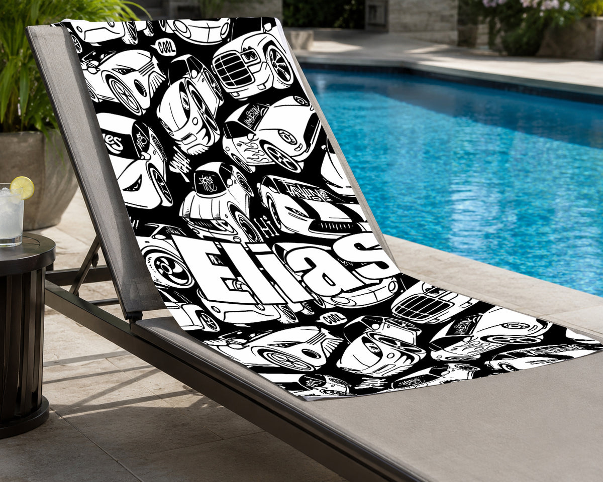 Personalized Color Your Own Beach Towel, Custom Name Race Car Design