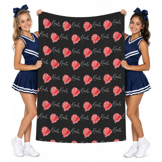 Custom Cheer Name Blanket for Girls, Personalized Cheerleader Team Gift, Pom Pom and Megaphone Design