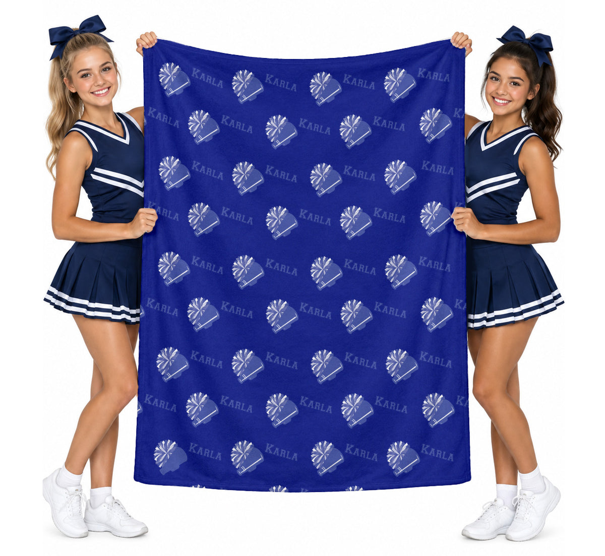 Custom Cheer Name Blanket for Girls, Personalized Cheerleader Team Gift, Pom Pom and Megaphone Design