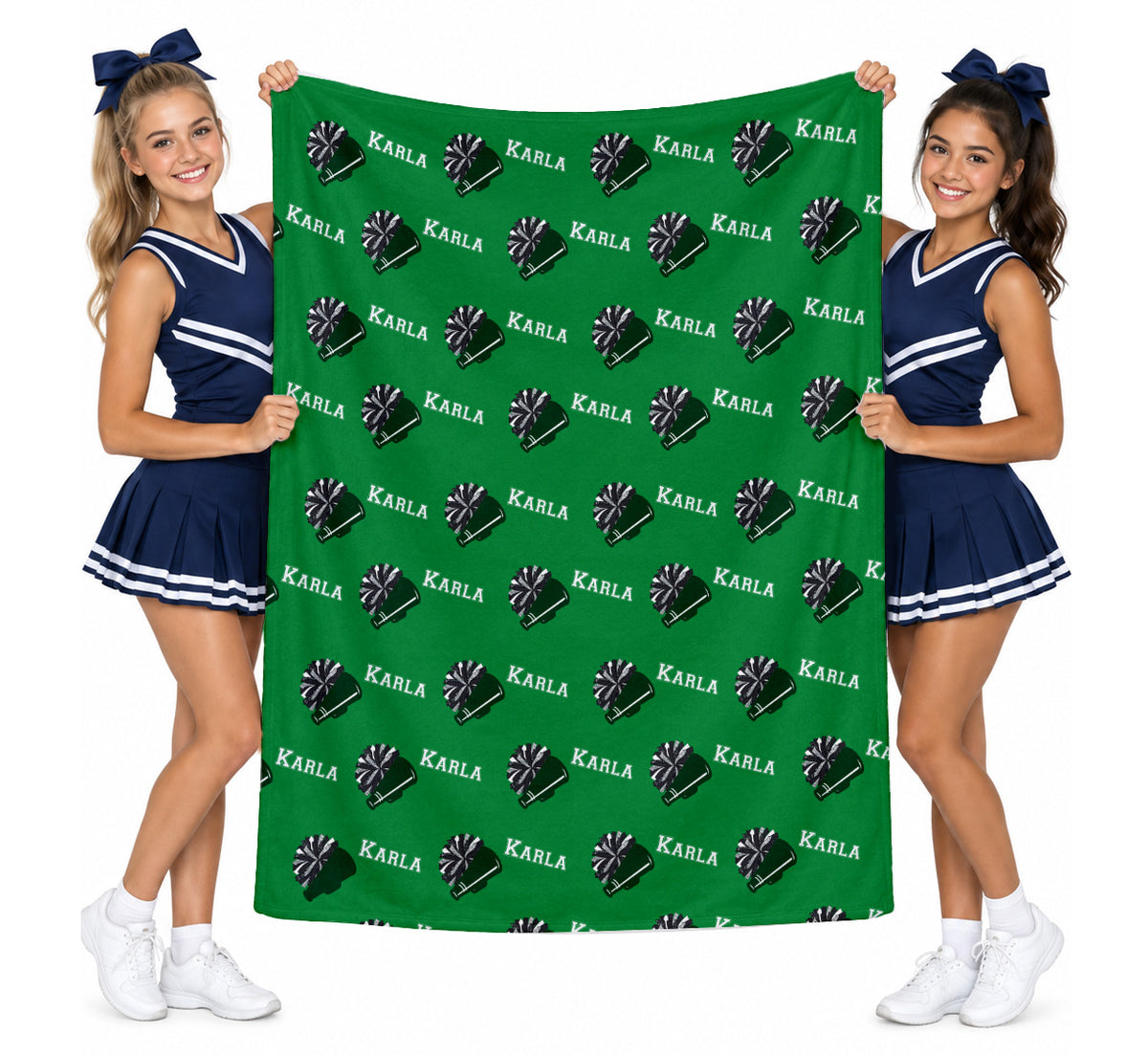 Custom Cheer Name Blanket for Girls, Personalized Cheerleader Team Gift, Pom Pom and Megaphone Design
