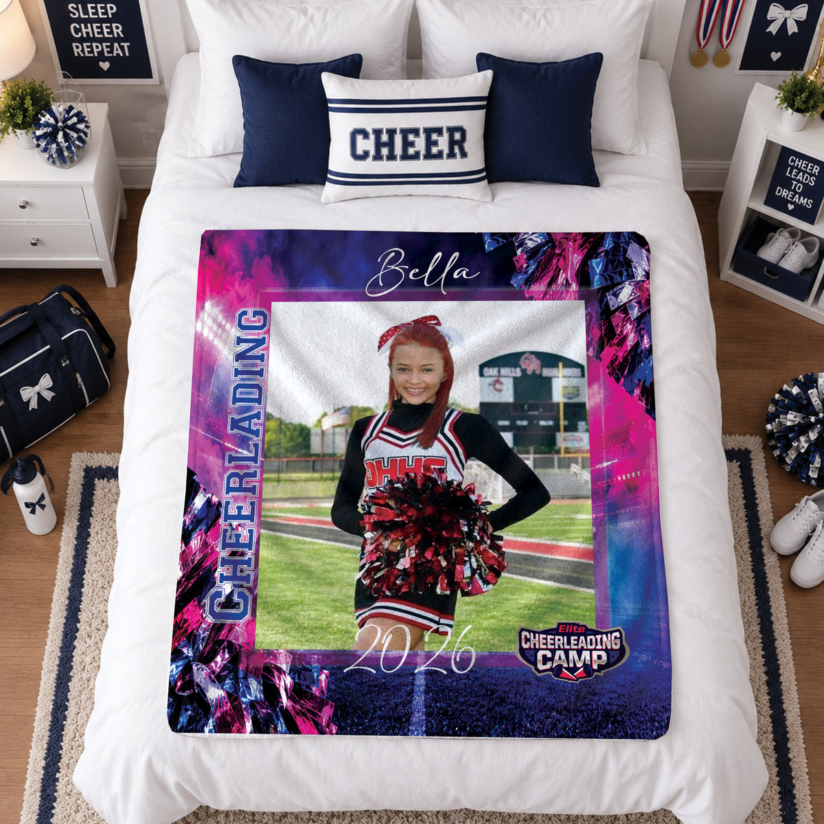 Personalized Cheer Blanket with Team Name and Year, Custom Cheer Gift for Cheerleaders and Coaches