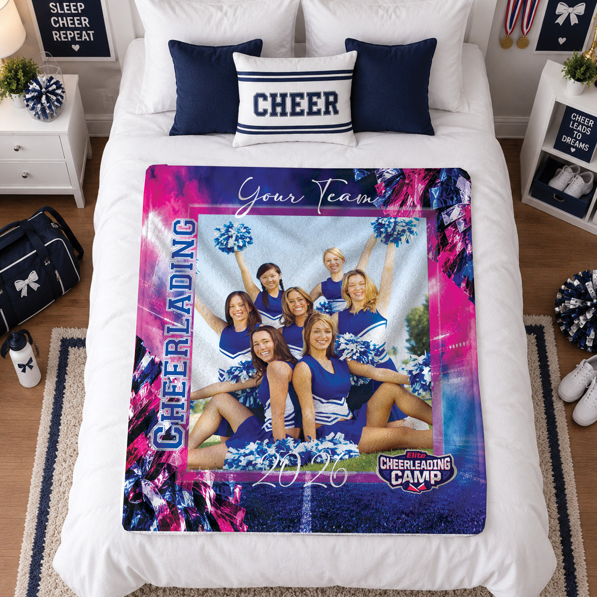 Personalized Cheer Blanket with Team Name and Year, Custom Cheer Gift for Cheerleaders and Coaches