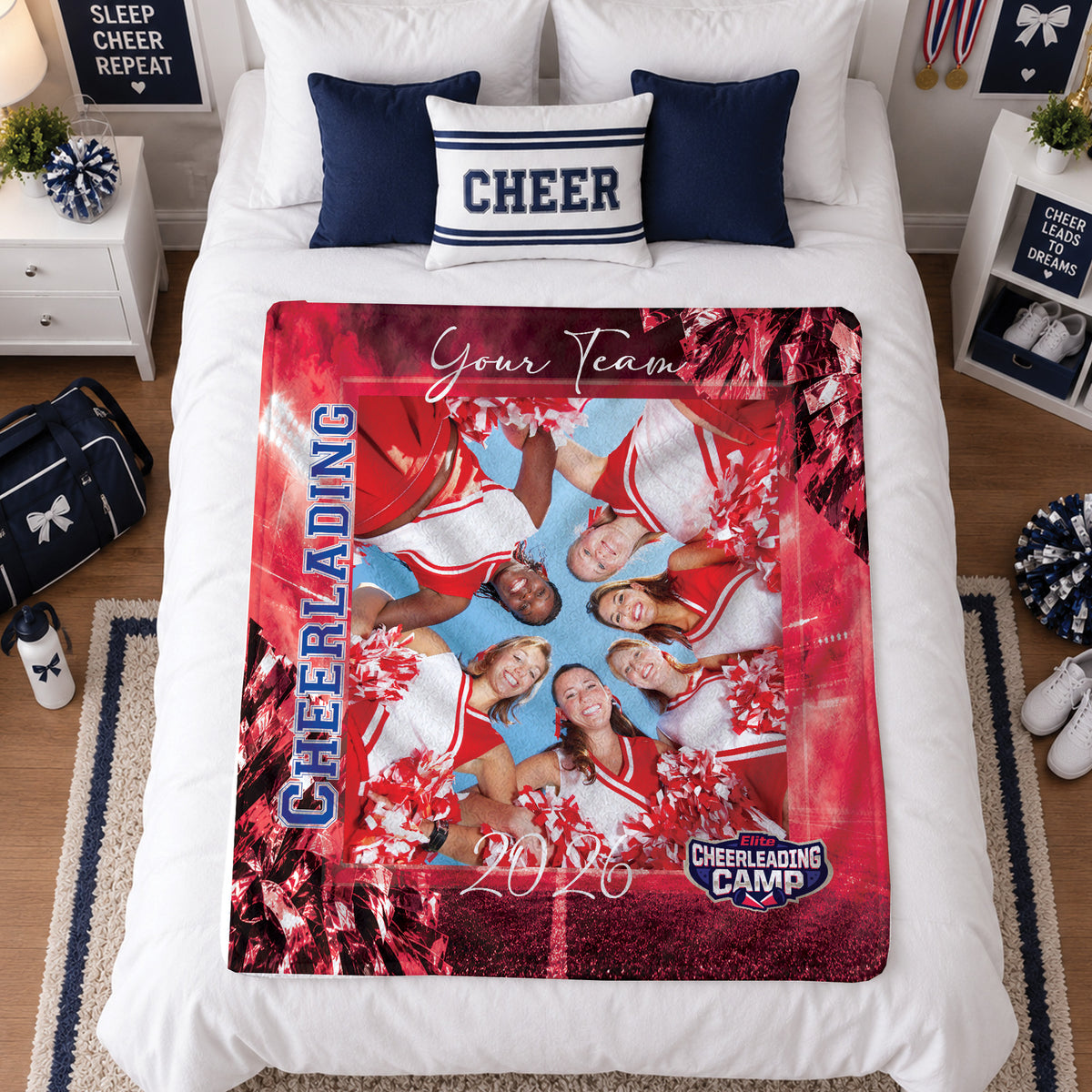 Personalized Cheer Blanket with Team Name and Year, Custom Cheer Gift for Cheerleaders and Coaches