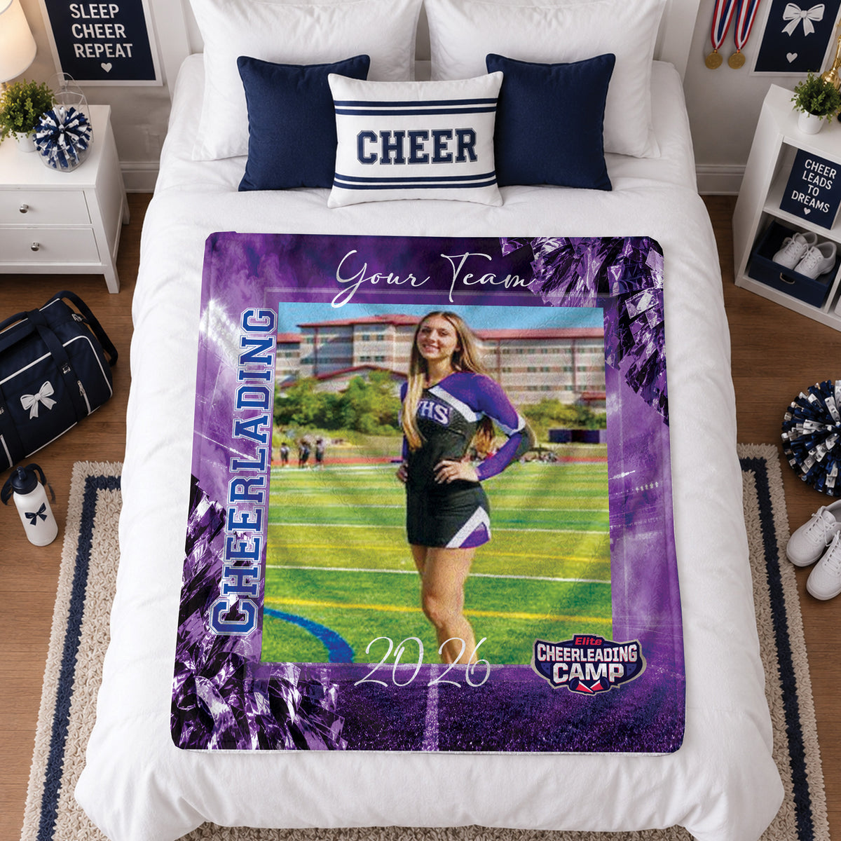 Personalized Cheer Blanket with Team Name and Year, Custom Cheer Gift for Cheerleaders and Coaches