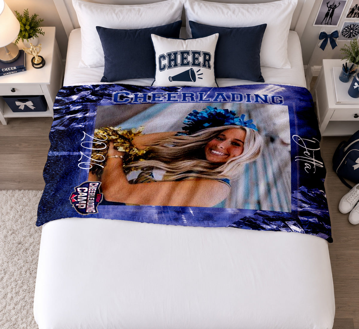 Personalized Cheer Blanket with Team Name and Year, Custom Cheer Gift for Cheerleaders and Coaches