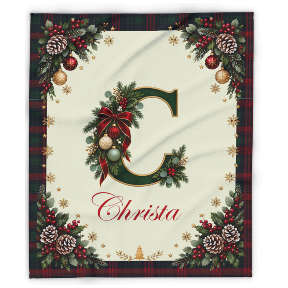 Personalized Christmas Alphabet Monogram Plaid Blanket with Name