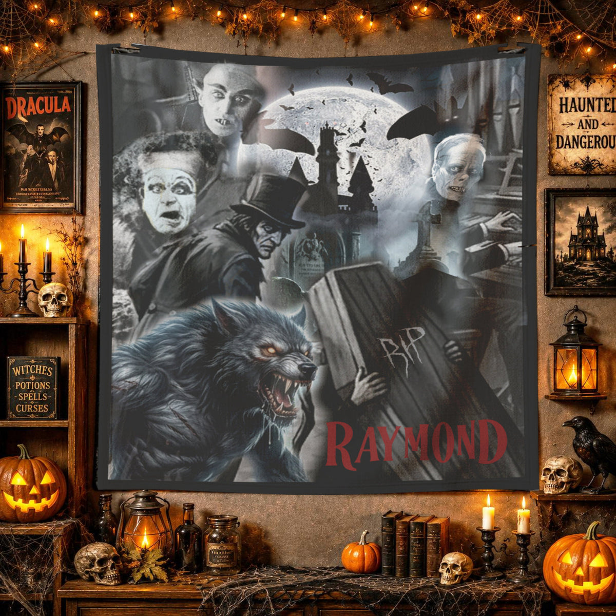 Personalized Vintage Horror Movie Lovers Halloween Blanket