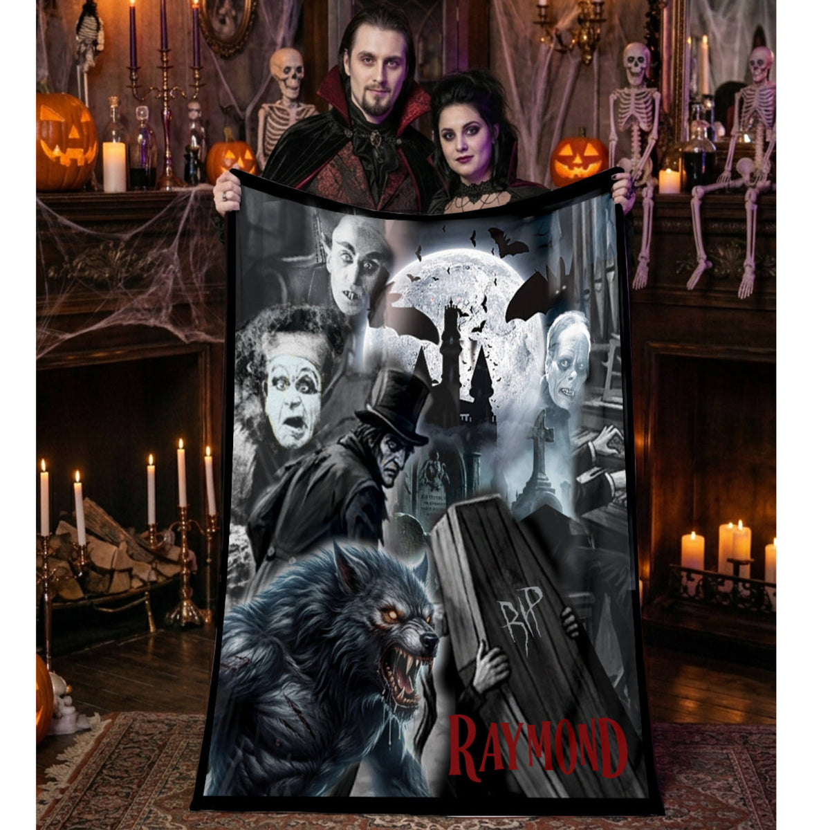 Personalized Vintage Horror Movie Lovers Halloween Blanket