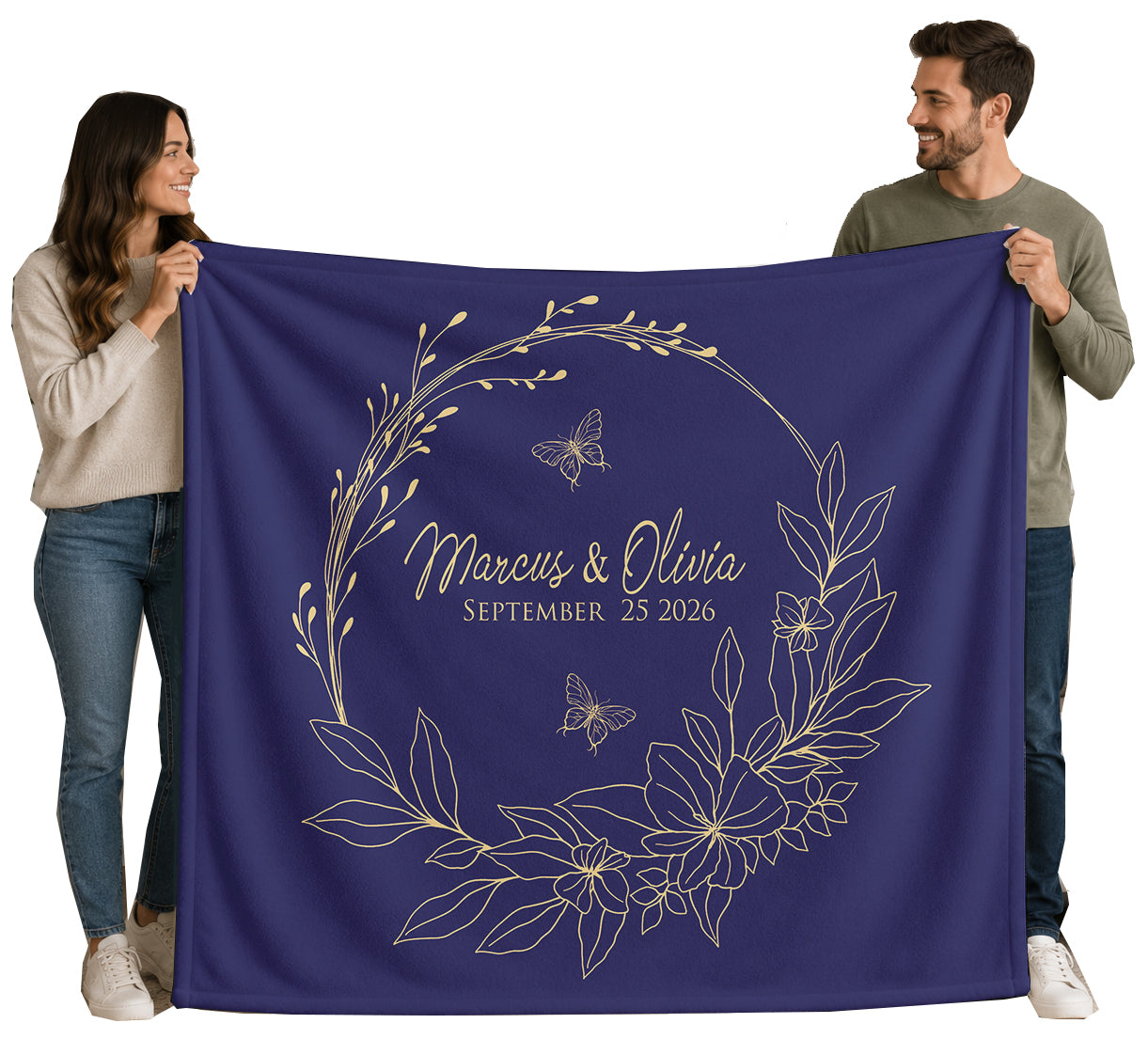 Personalized Wedding Wreath Blanket | Custom Names & Date Floral Design