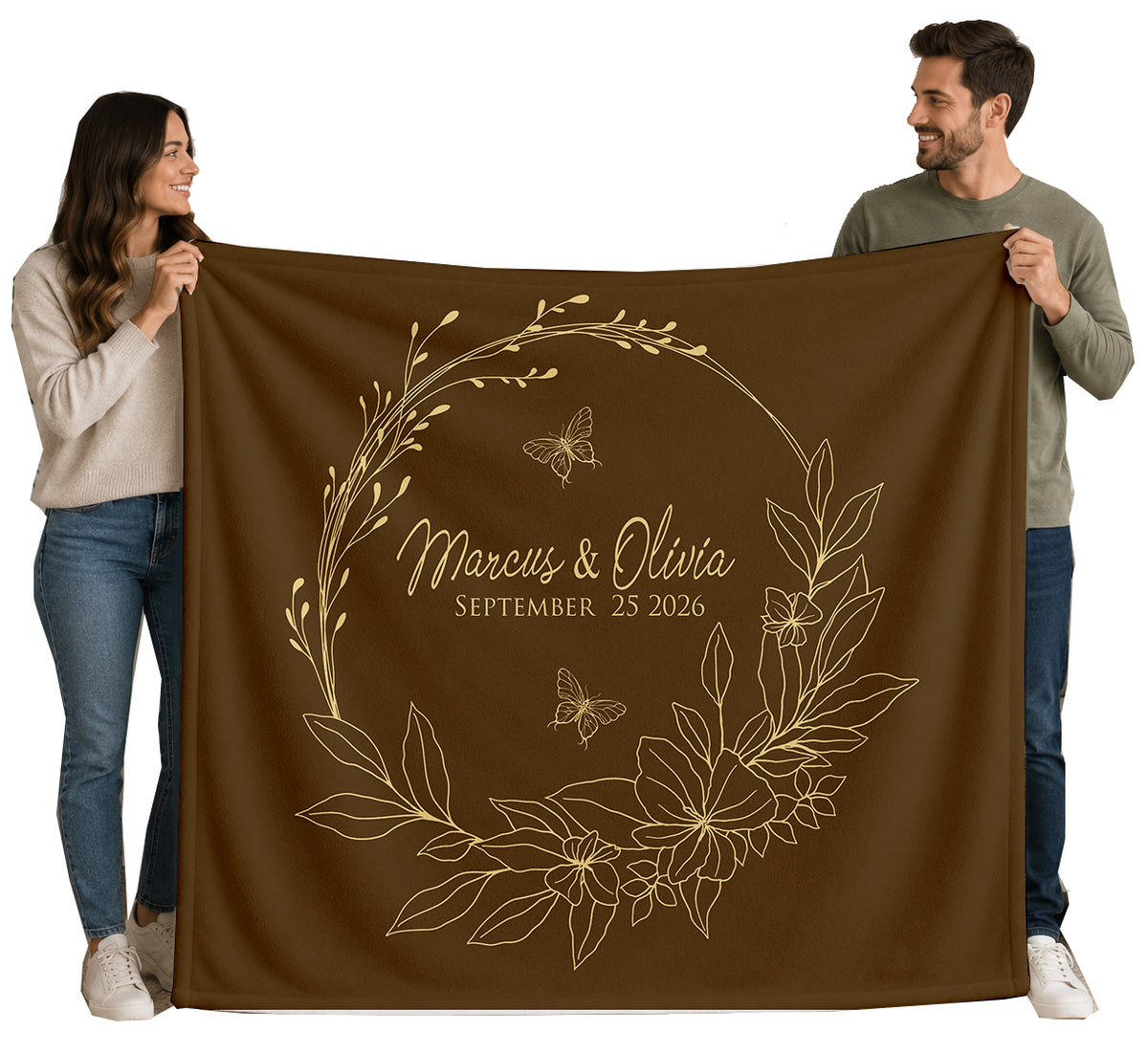 Personalized Wedding Wreath Blanket | Custom Names & Date Floral Design