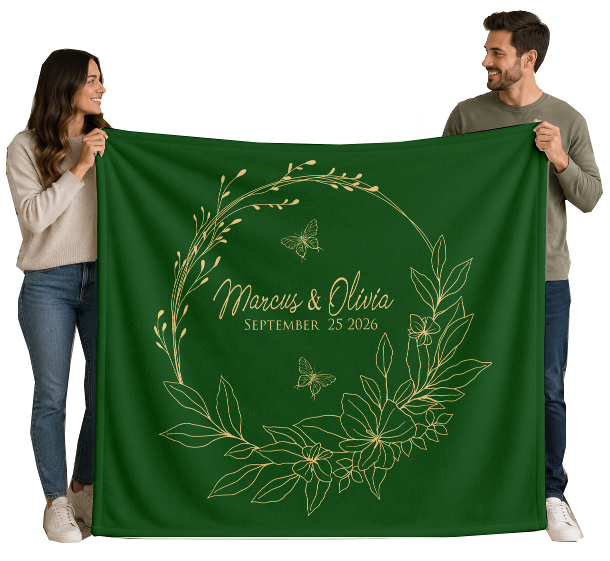 Personalized Wedding Wreath Blanket | Custom Names & Date Floral Design
