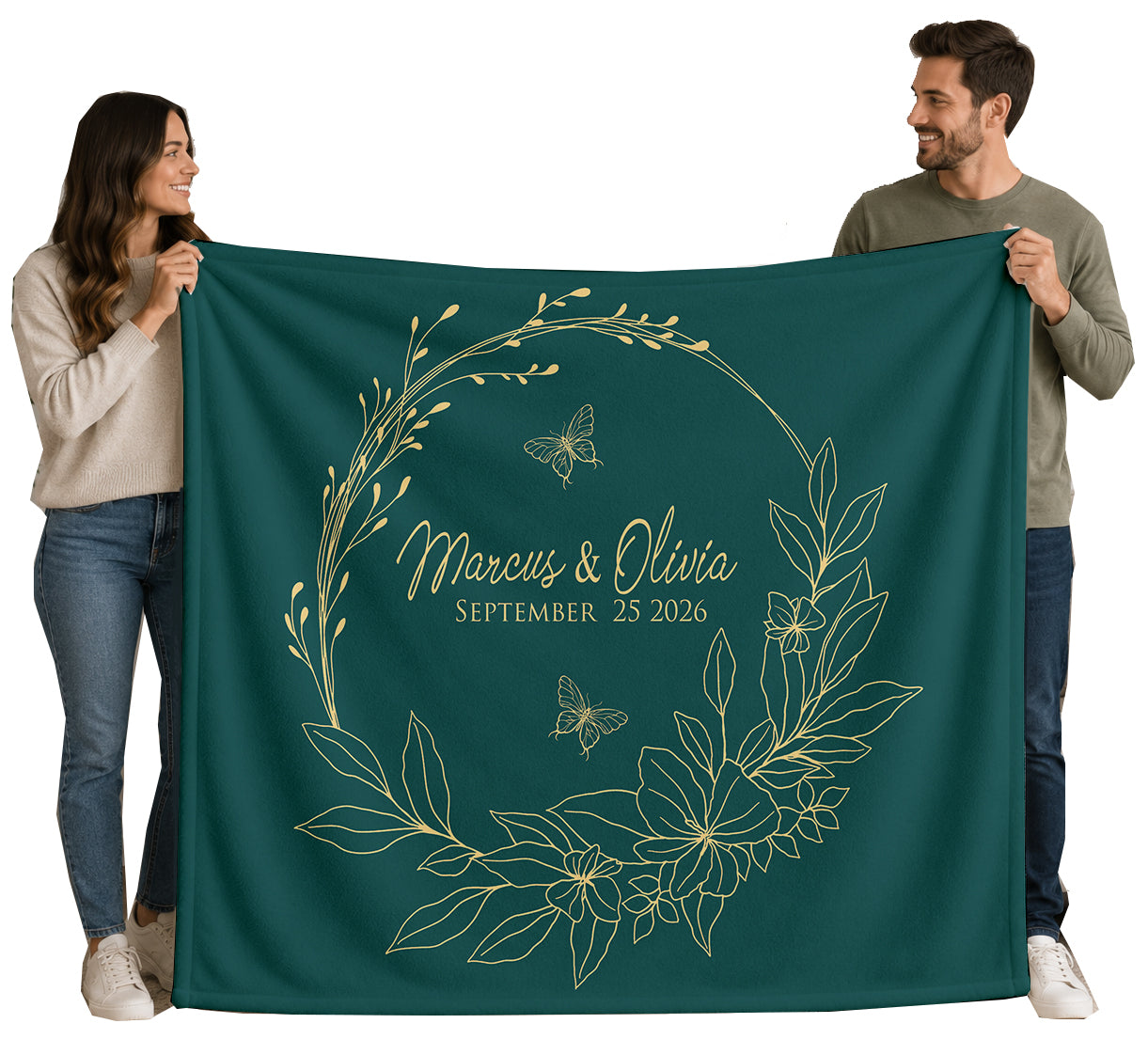 Personalized Wedding Wreath Blanket | Custom Names & Date Floral Design