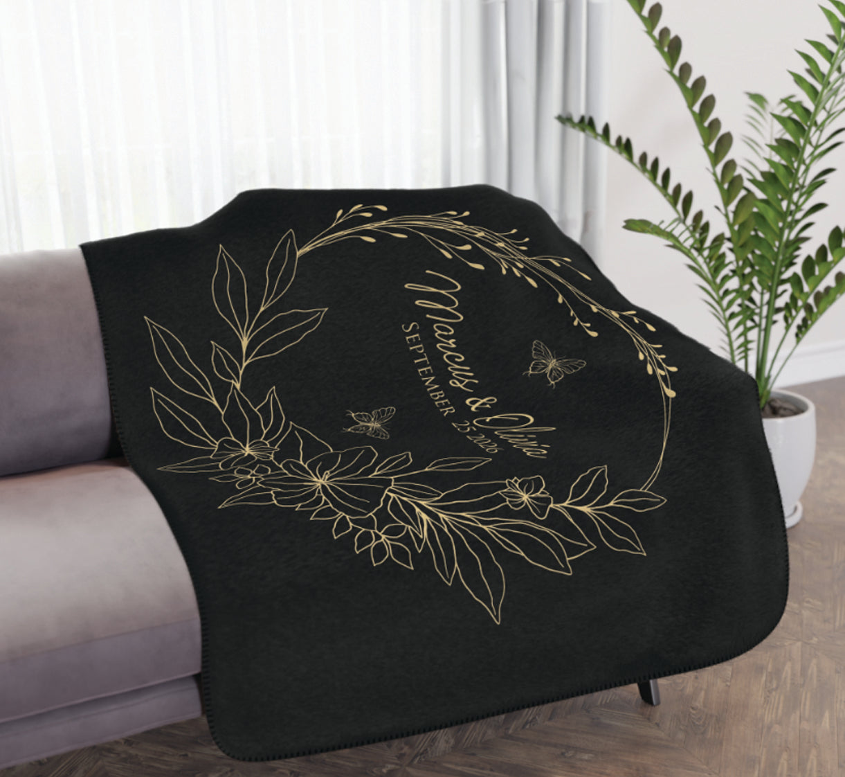 Personalized Wedding Wreath Blanket | Custom Names & Date Floral Design