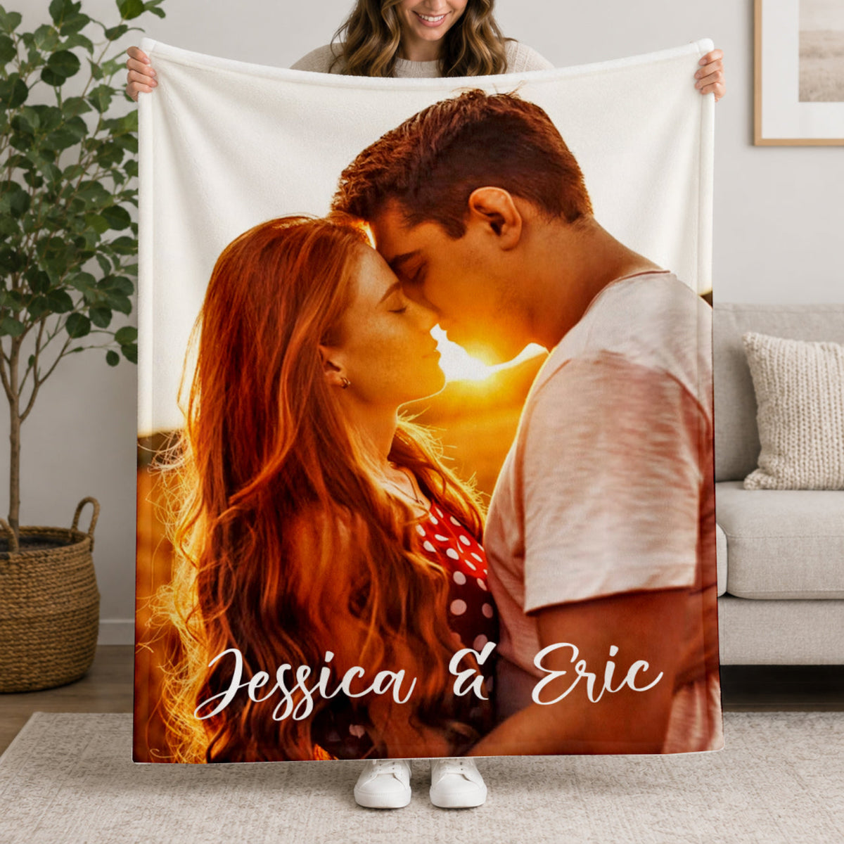 Personalized Photo Blanket with Text | Custom Couple Photo Throw Gift