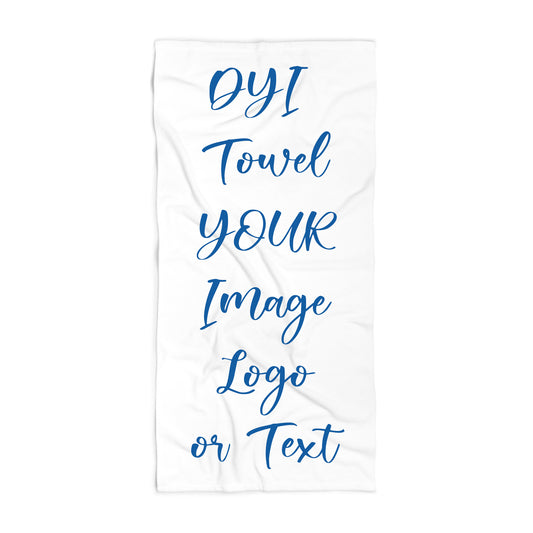 White towel with DYI Towel Your Image Logo or Text