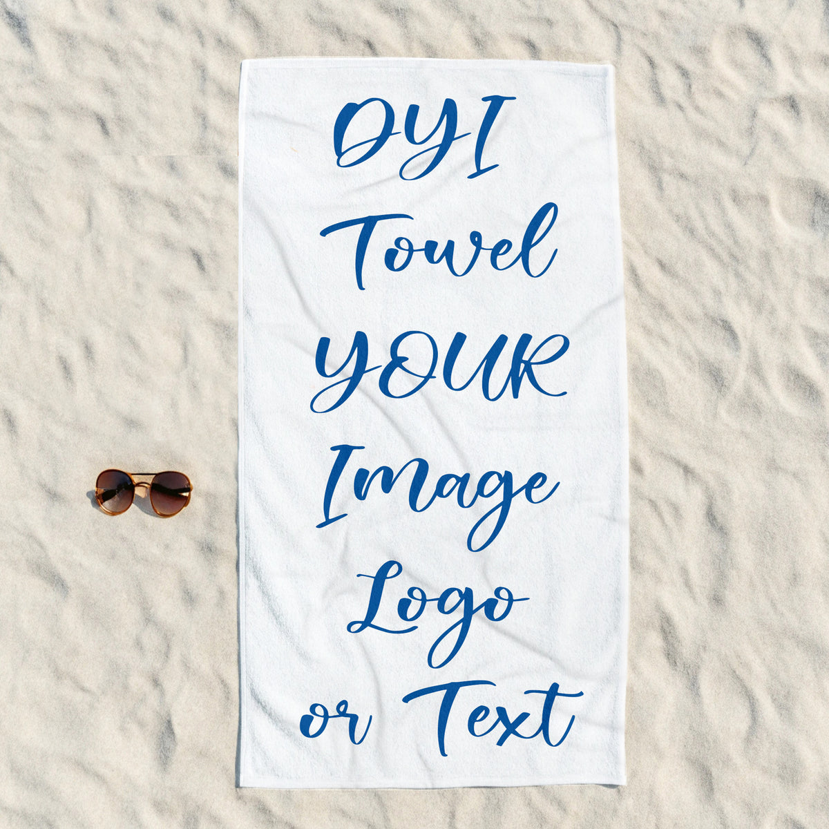 White towel with DYI Towel Your Image Logo or Text