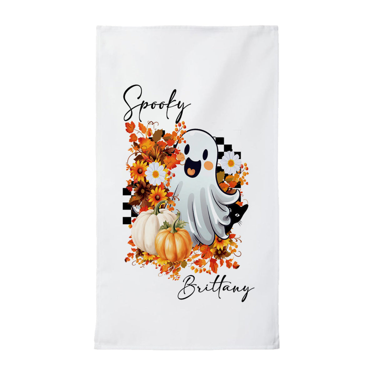 Personalized Halloween Tea Towel | Custom Name Spooky Cute Ghost Kitchen Towel