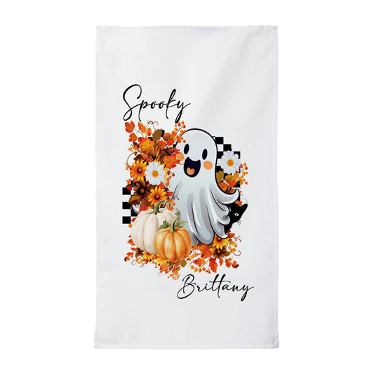 Personalized Halloween Tea Towel | Custom Name Spooky Cute Ghost Kitchen Towel