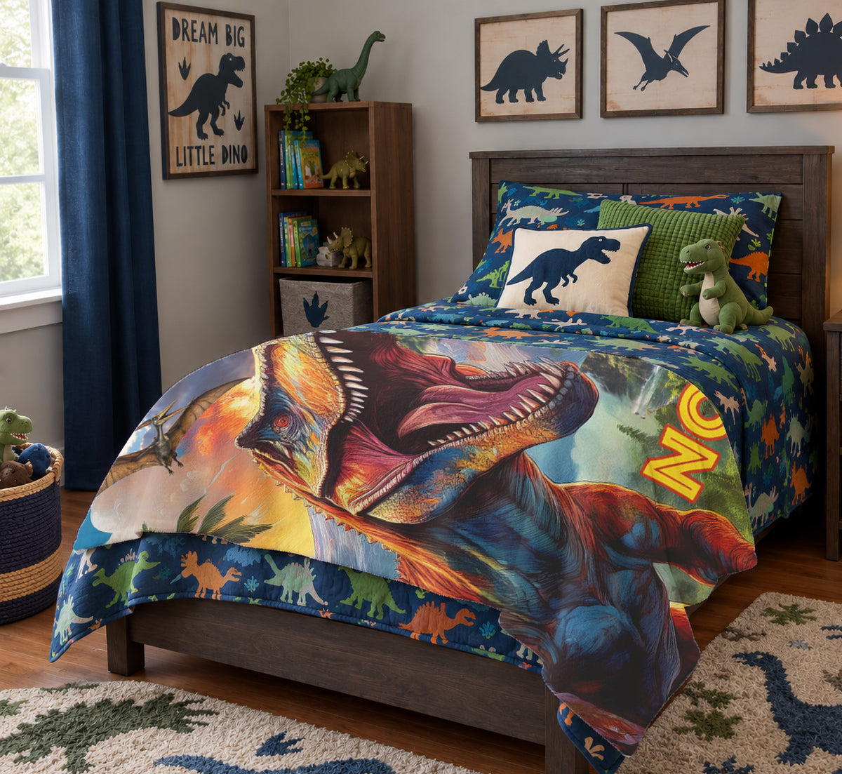 Personalized Dinosaur Blanket with Name | Custom T-Rex Throw