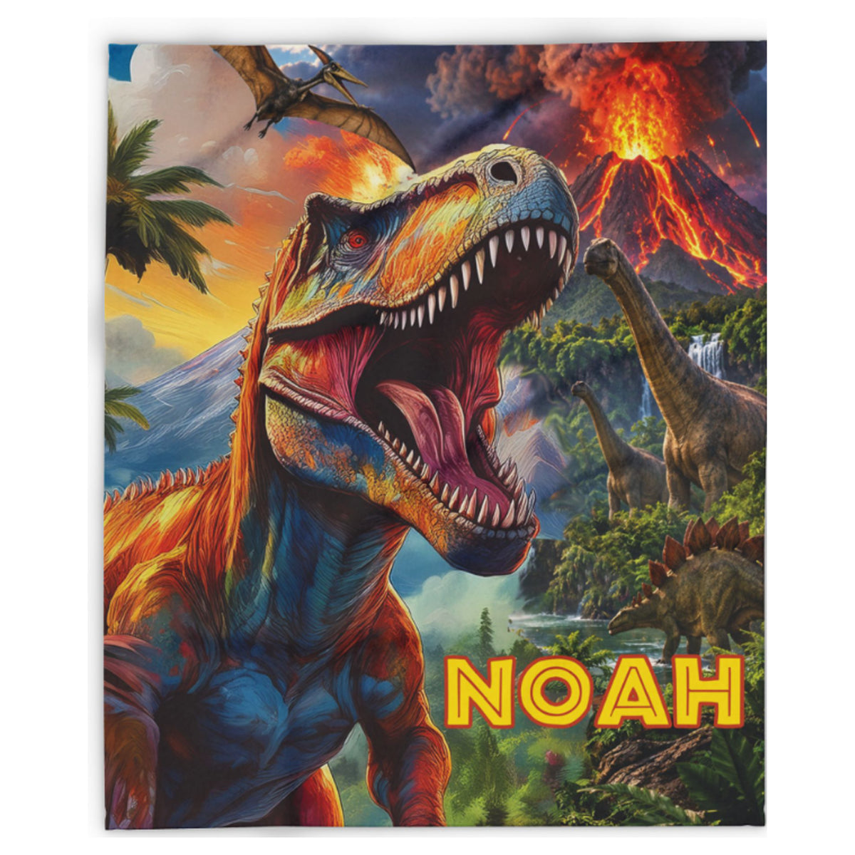 Personalized Dinosaur Blanket with Name, Custom T-Rex Throw, Gift for Boy