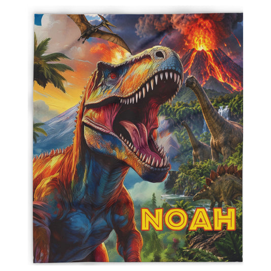 Personalized Dinosaur Blanket with Name, Custom T-Rex Throw, Gift for Boy
