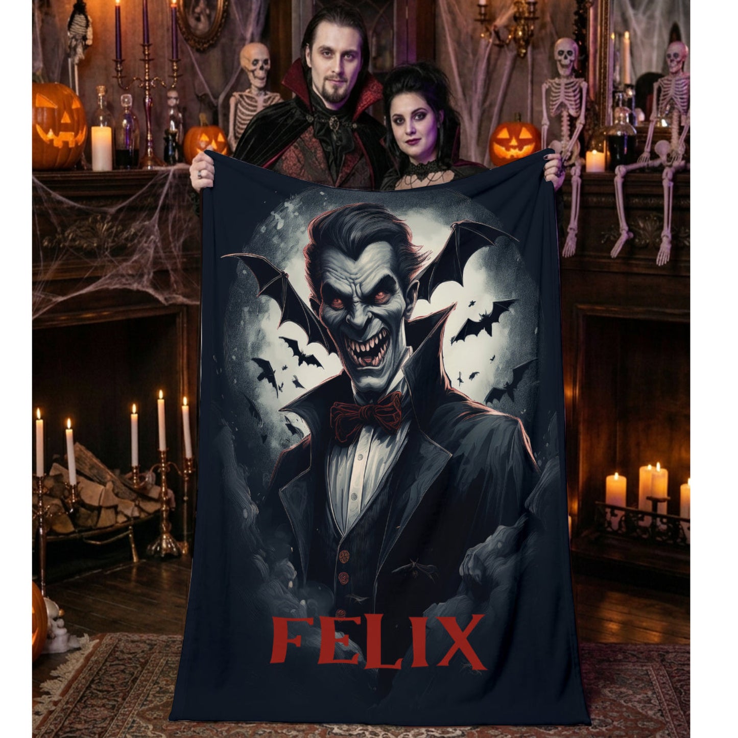 Personalized Gothic Vampire Bat Blanket