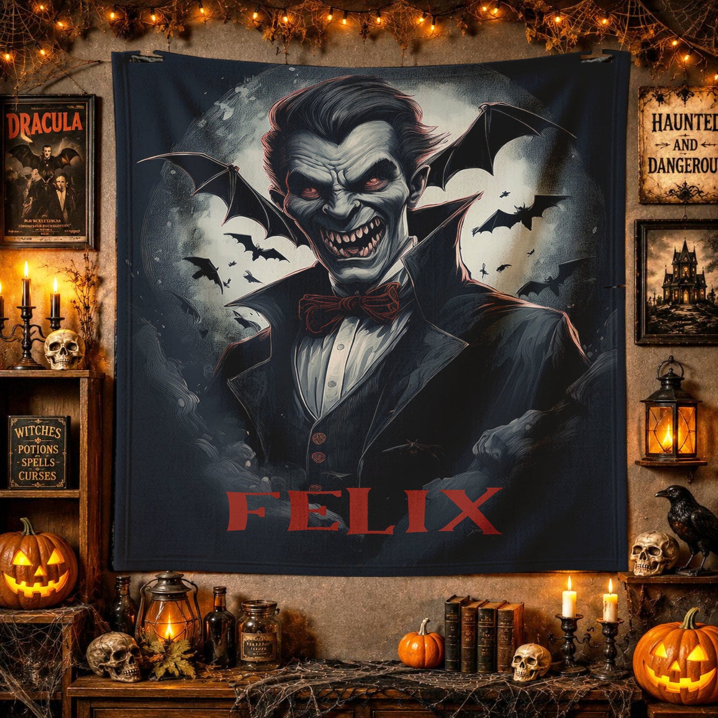 Personalized Gothic Vampire Bat Blanket