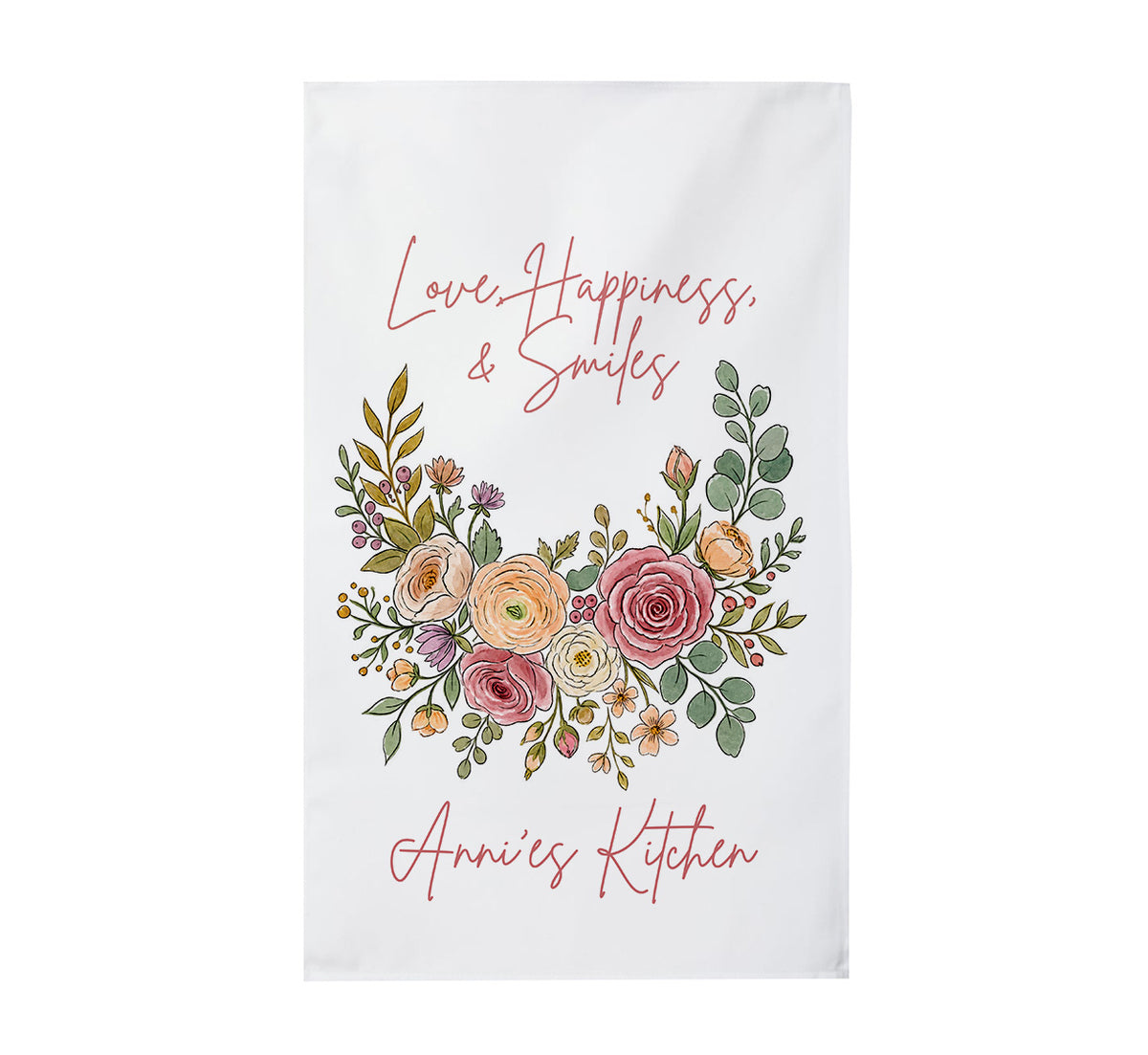 Personalized Kitchen Towel with Floral Wreath and Custom Name