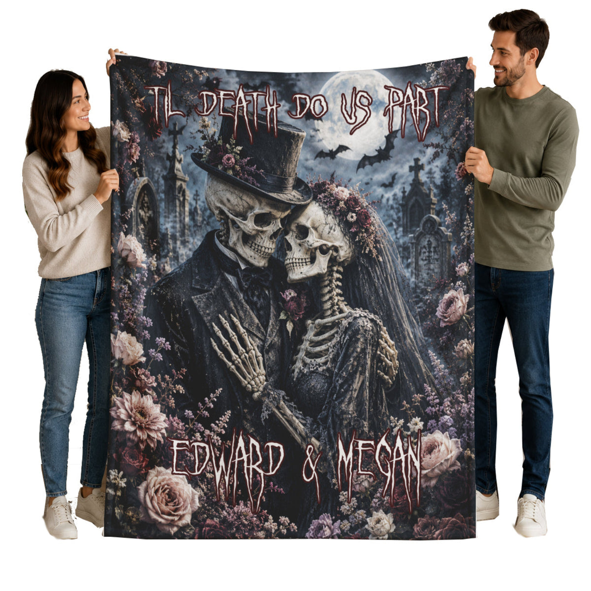 Personalized Skeleton Couple Floral Blanket | Til Death Do Us Part
