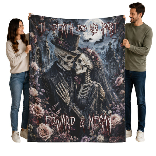 Personalized Skeleton Couple Floral Blanket | Til Death Do Us Part