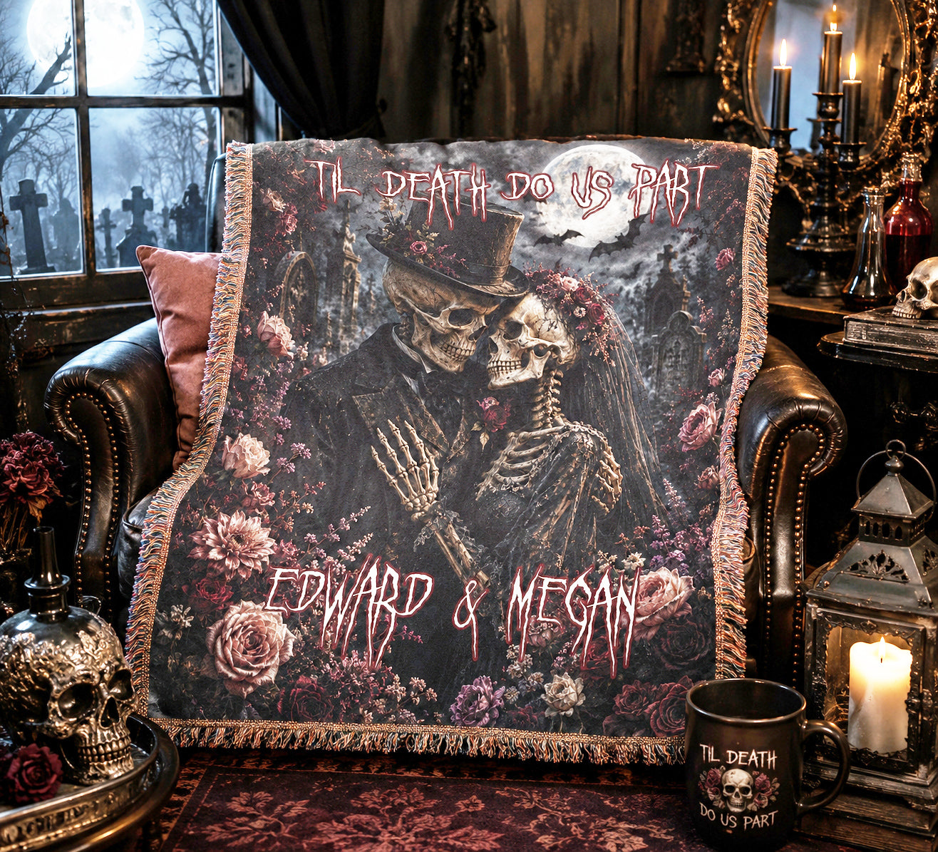 Personalized Skeleton Couple Floral Blanket | Til Death Do Us Part