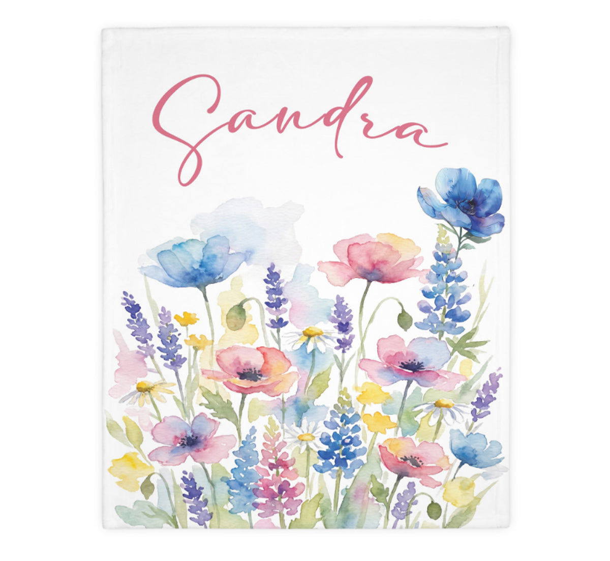 Personalized Wildflower Name Blanket, Custom Watercolor Floral Throw