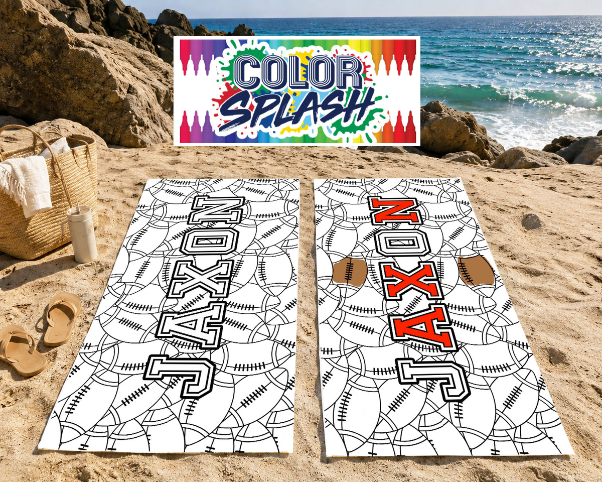 Personalized Color Your Own Beach Towel | Custom Name Football Design