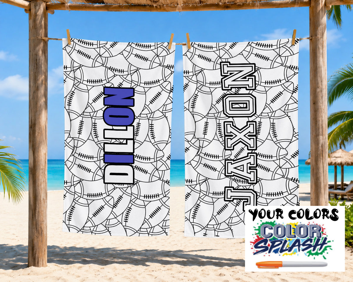 Personalized Color Your Own Beach Towel | Custom Name Football Design
