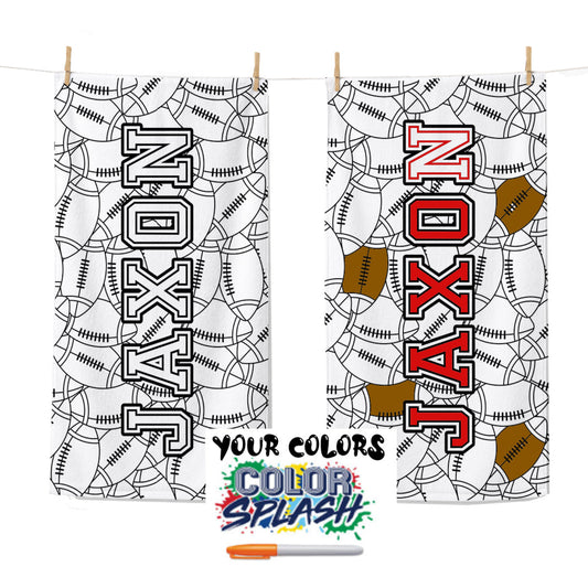 Personalized Color Your Own Beach Towel | Custom Name Football Design