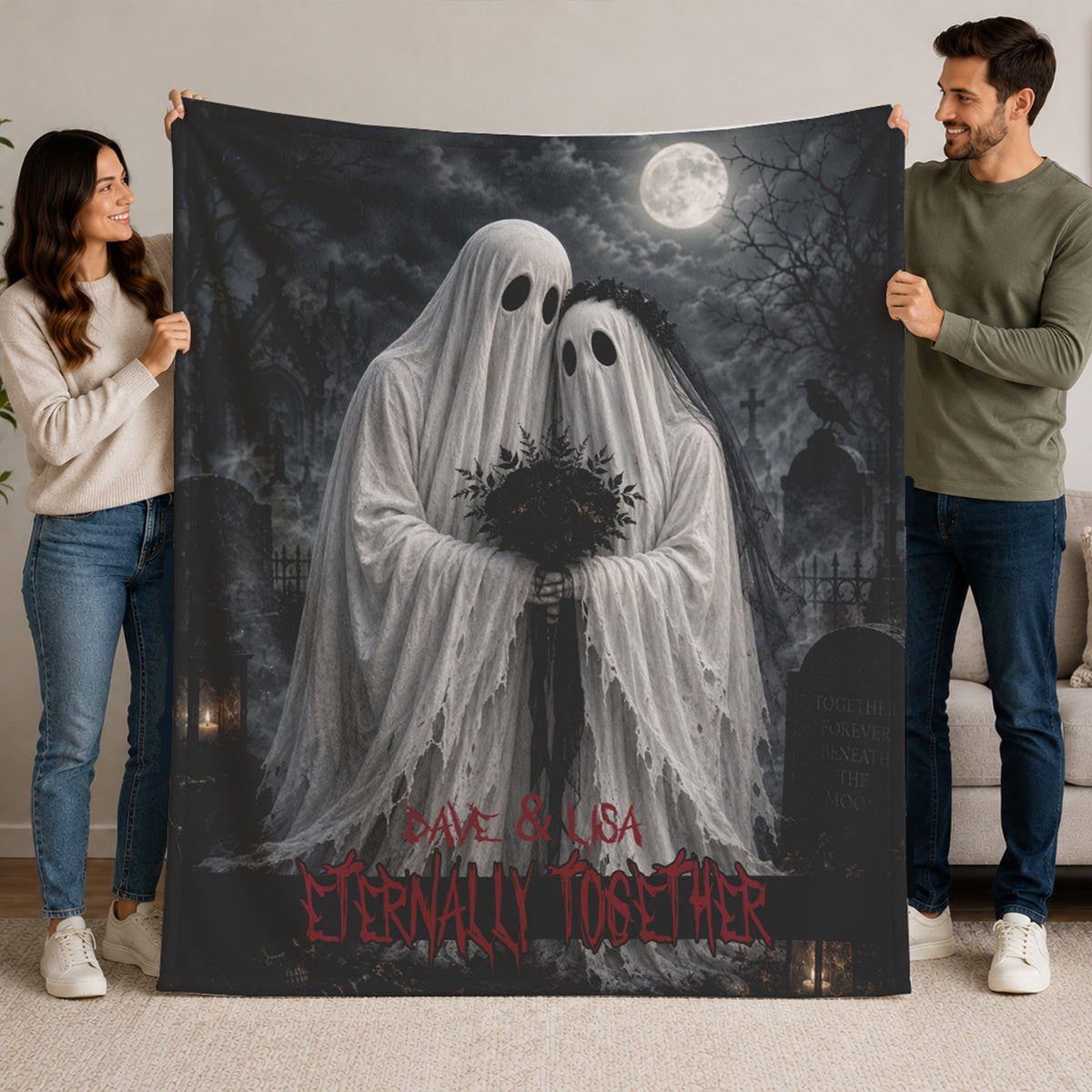 Personalized Ghost Wedding in Cemetery Blanket