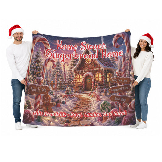 Personalized Grandkids Gingerbread Christmas Blanket