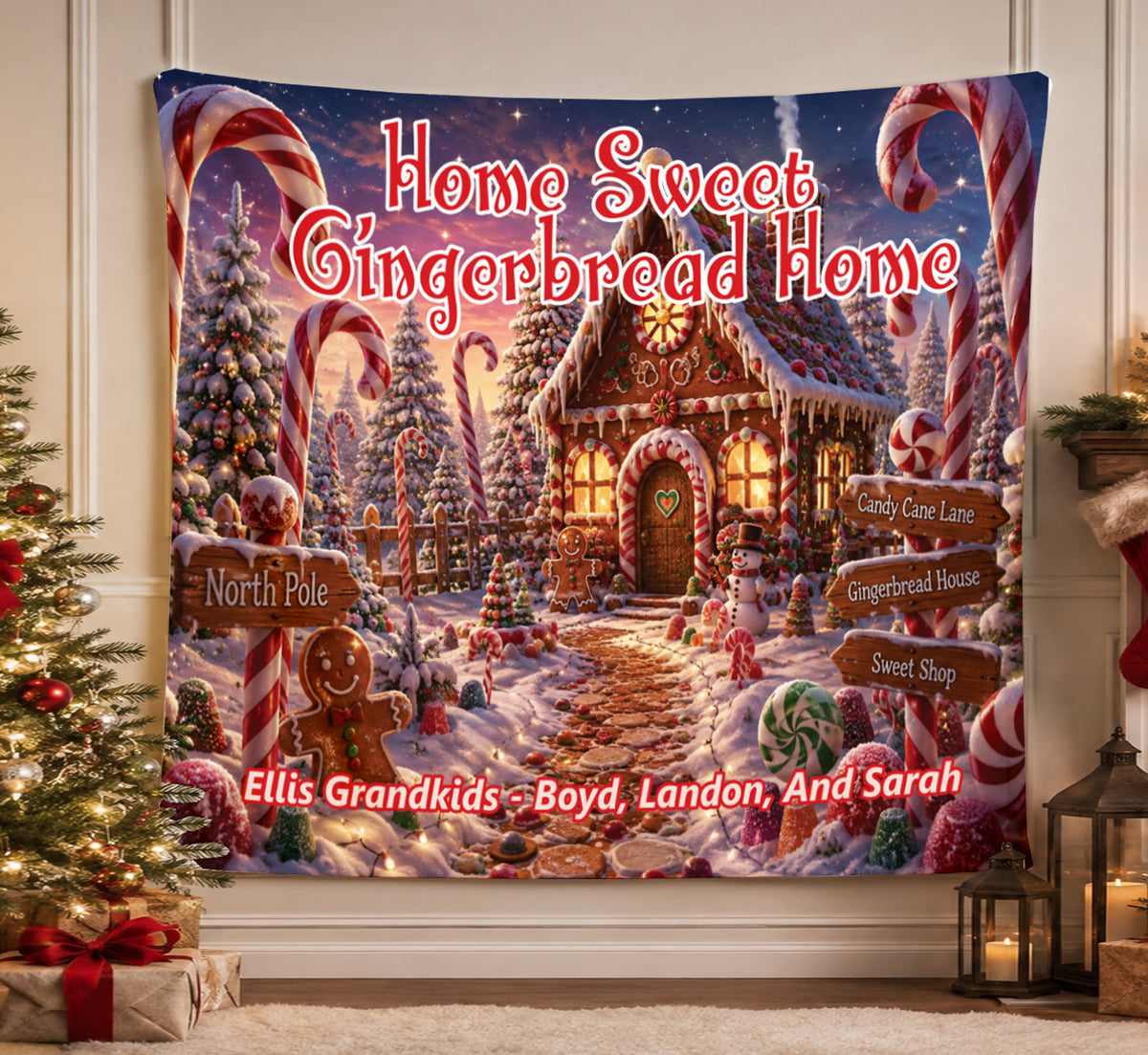 Personalized Grandkids Gingerbread Christmas Blanket