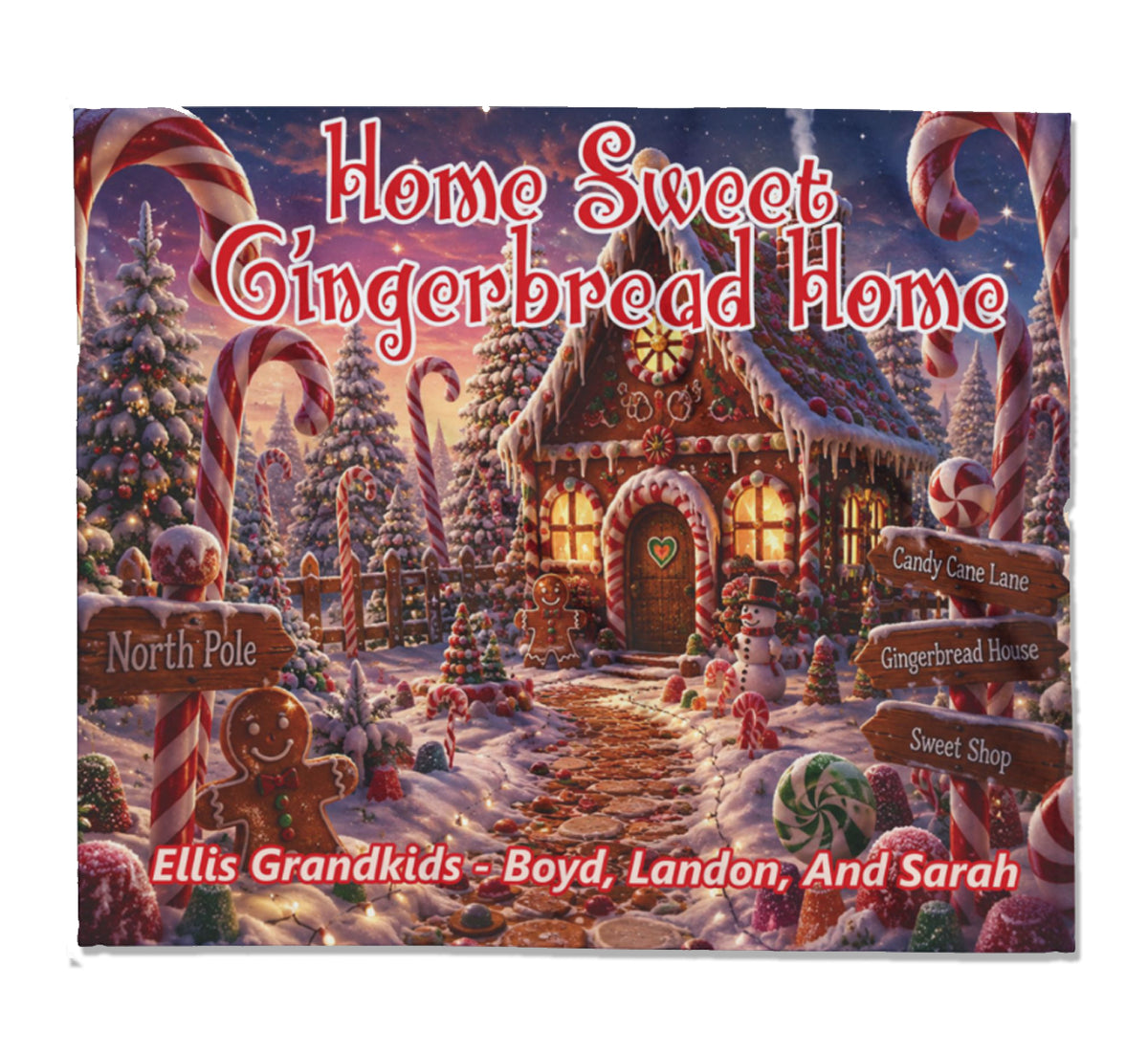 Personalized Grandkids Gingerbread Christmas Blanket