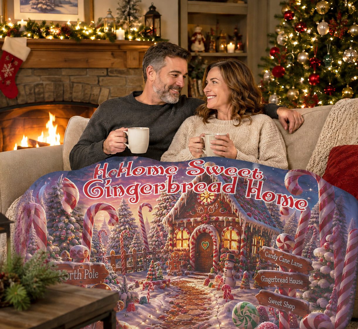 Personalized Grandkids Gingerbread Christmas Blanket