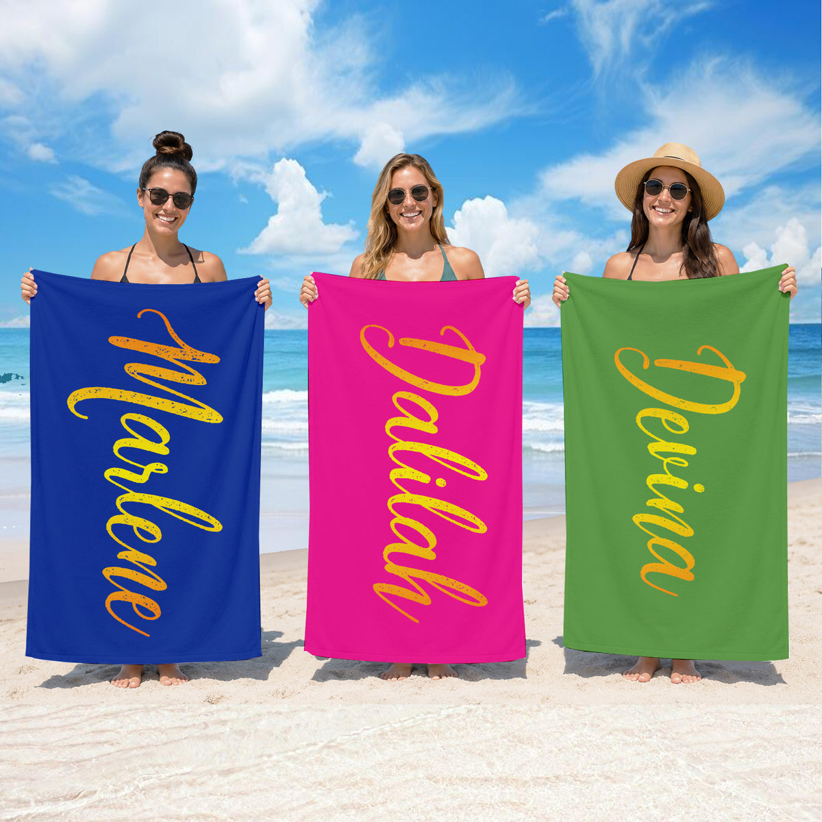 Personalized Script Name Beach Towel | Custom Gold Foil Style Towel