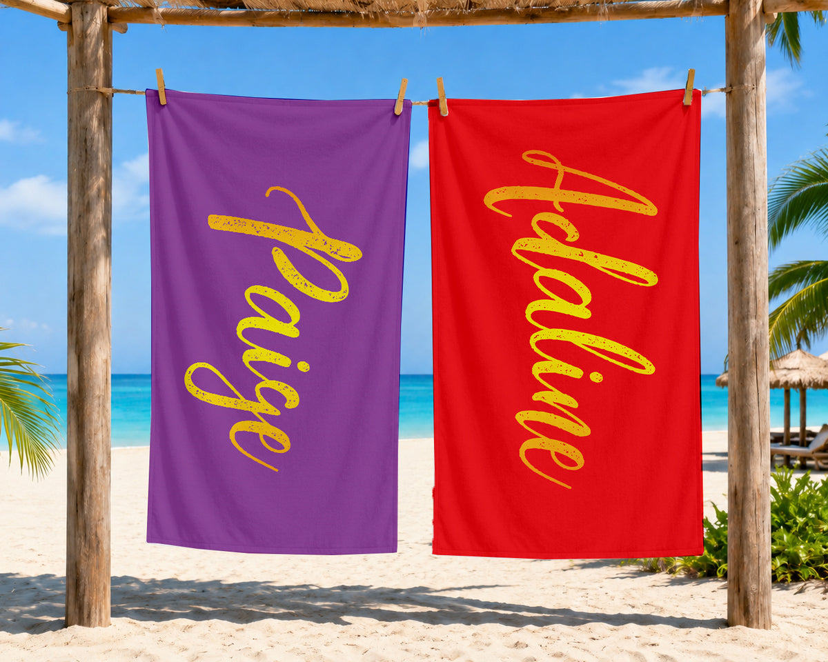 Personalized Script Name Beach Towel | Custom Gold Foil Style Towel