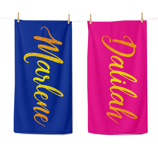 Personalized Script Name Beach Towel | Custom Gold Foil Style Towel